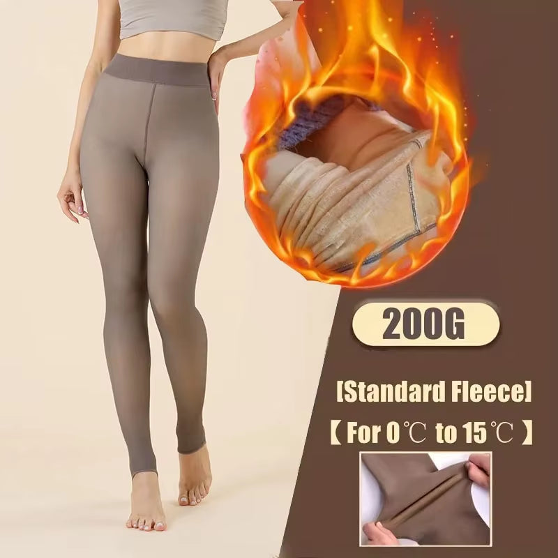 300G Warm Fleece Lined Tights Women Winter Thermal Sexy Tights Wool Fake Translucent Pantyhose Stockings