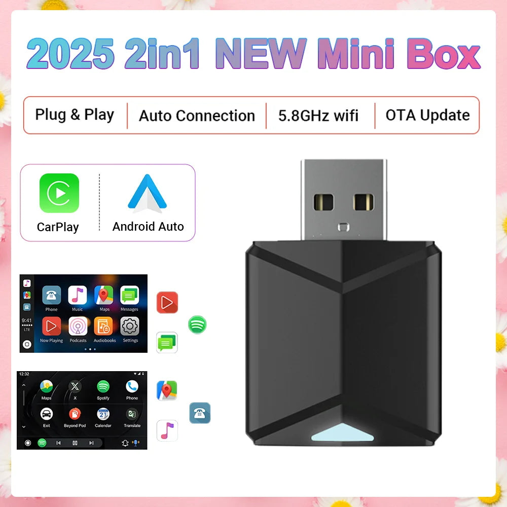 2025 NEW Wireless Carplay Adapter Android Auto 2In1 Smart Mini Box WIFI BT Auto Connect for Toyota Volvo Benz MG Kia MAZDA FORD