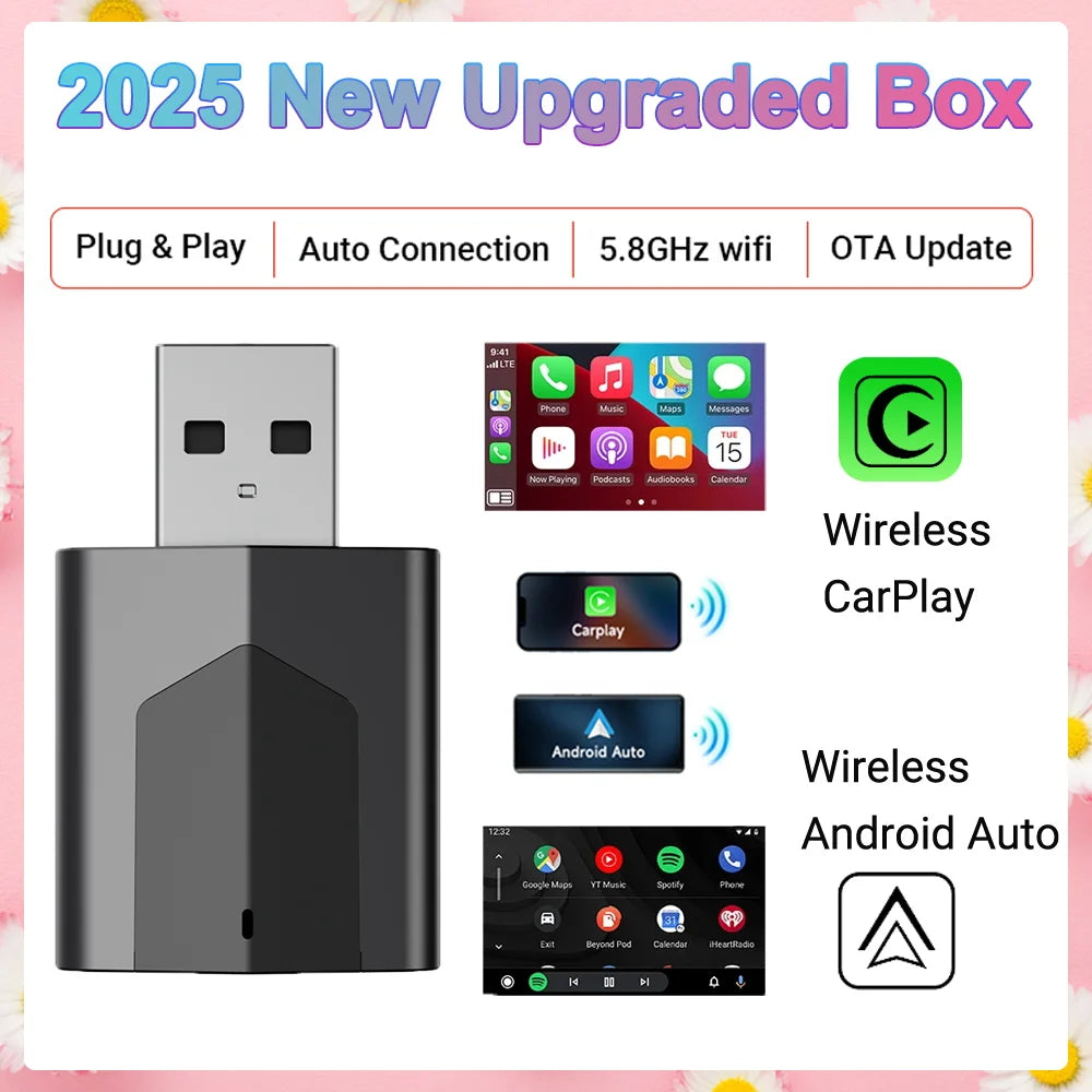 2025 NEW Wireless Carplay Adapter Android Auto 2In1 Smart Mini Box WIFI BT Auto Connect for Toyota Volvo Benz MG Kia MAZDA FORD