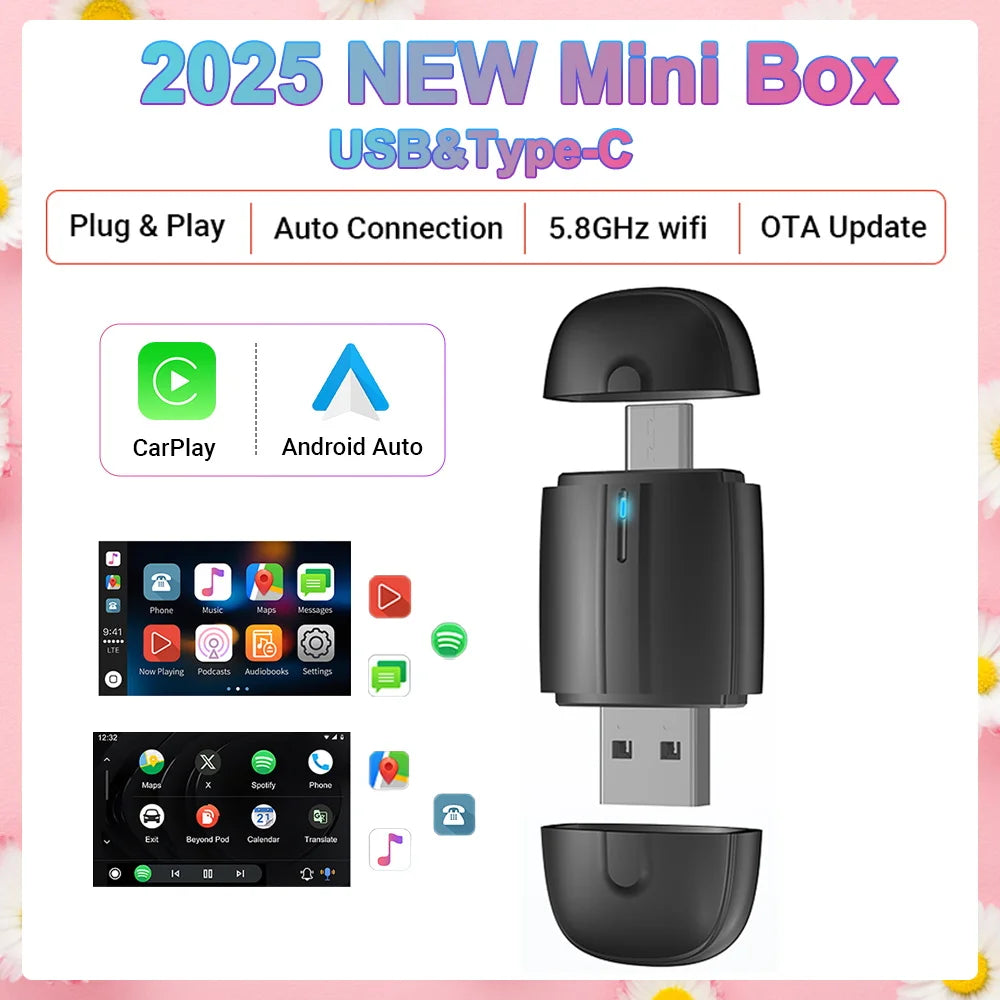 2025 NEW Wireless Carplay Adapter Android Auto 2In1 Smart Mini Box WIFI BT Auto Connect for Toyota Volvo Benz MG Kia MAZDA FORD