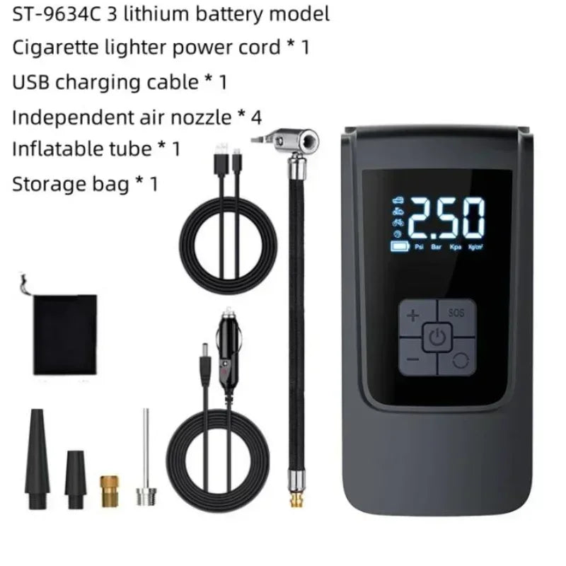 Portable Air Compressor for Car – 12V Electric Tire Inflator for Cars, Motorcycles & Bikes