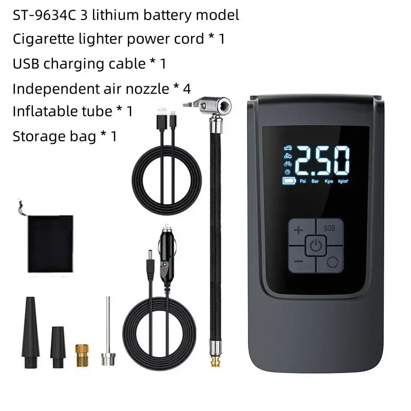 Portable Air Compressor for Car – 12V Electric Tire Inflator for Cars, Motorcycles & Bikes