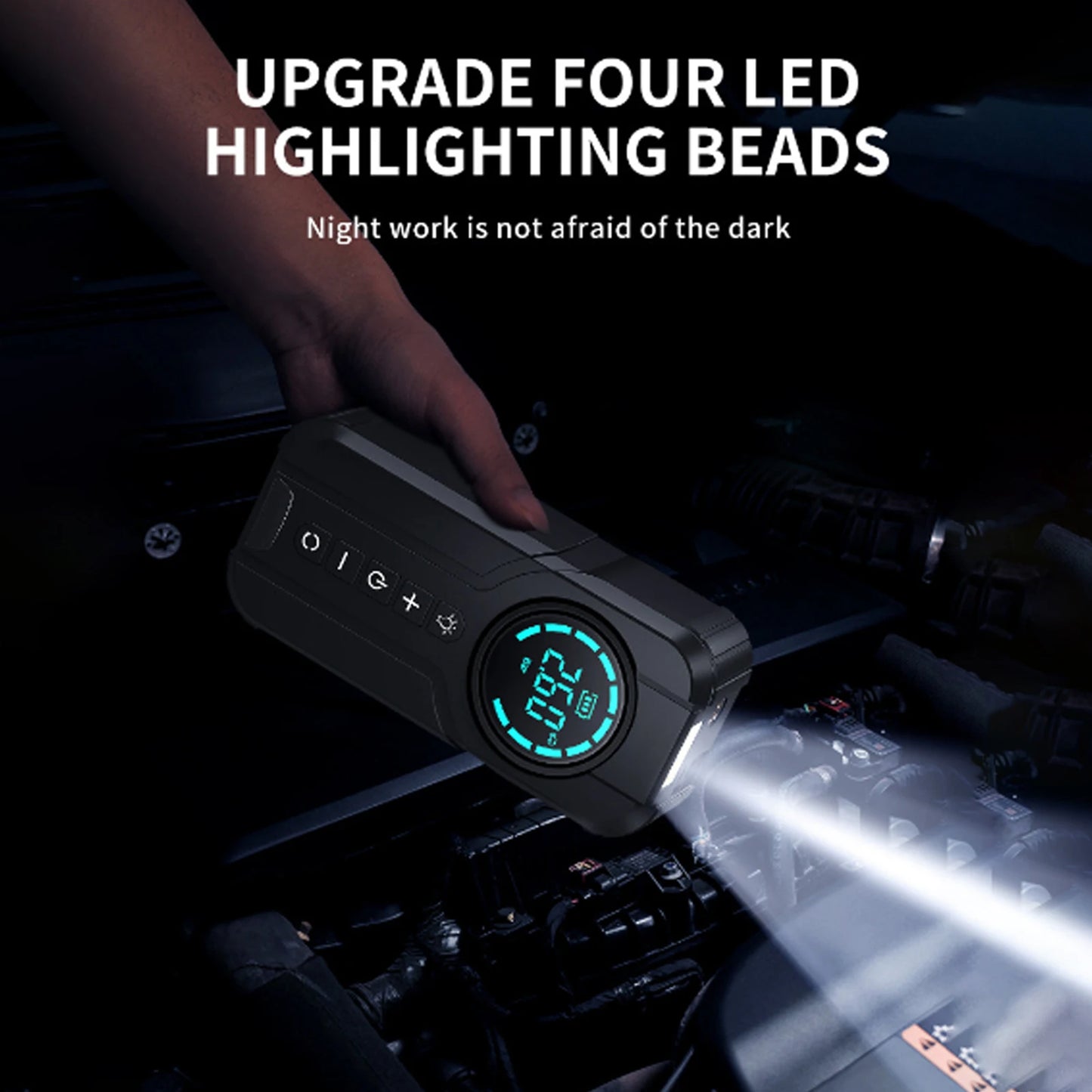 6000Mah 4-in-1 Car Jump Starter with Air Compressor, Power Bank & LED Flashlight – 1000A Peak Booster