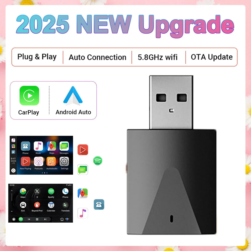 2025 NEW Wireless Carplay Adapter Android Auto 2In1 Smart Mini Box WIFI BT Auto Connect for Toyota Volvo Benz MG Kia MAZDA FORD