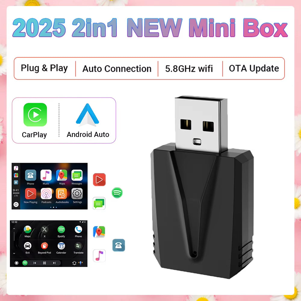 2025 NEW Wireless Carplay Adapter Android Auto 2In1 Smart Mini Box WIFI BT Auto Connect for Toyota Volvo Benz MG Kia MAZDA FORD
